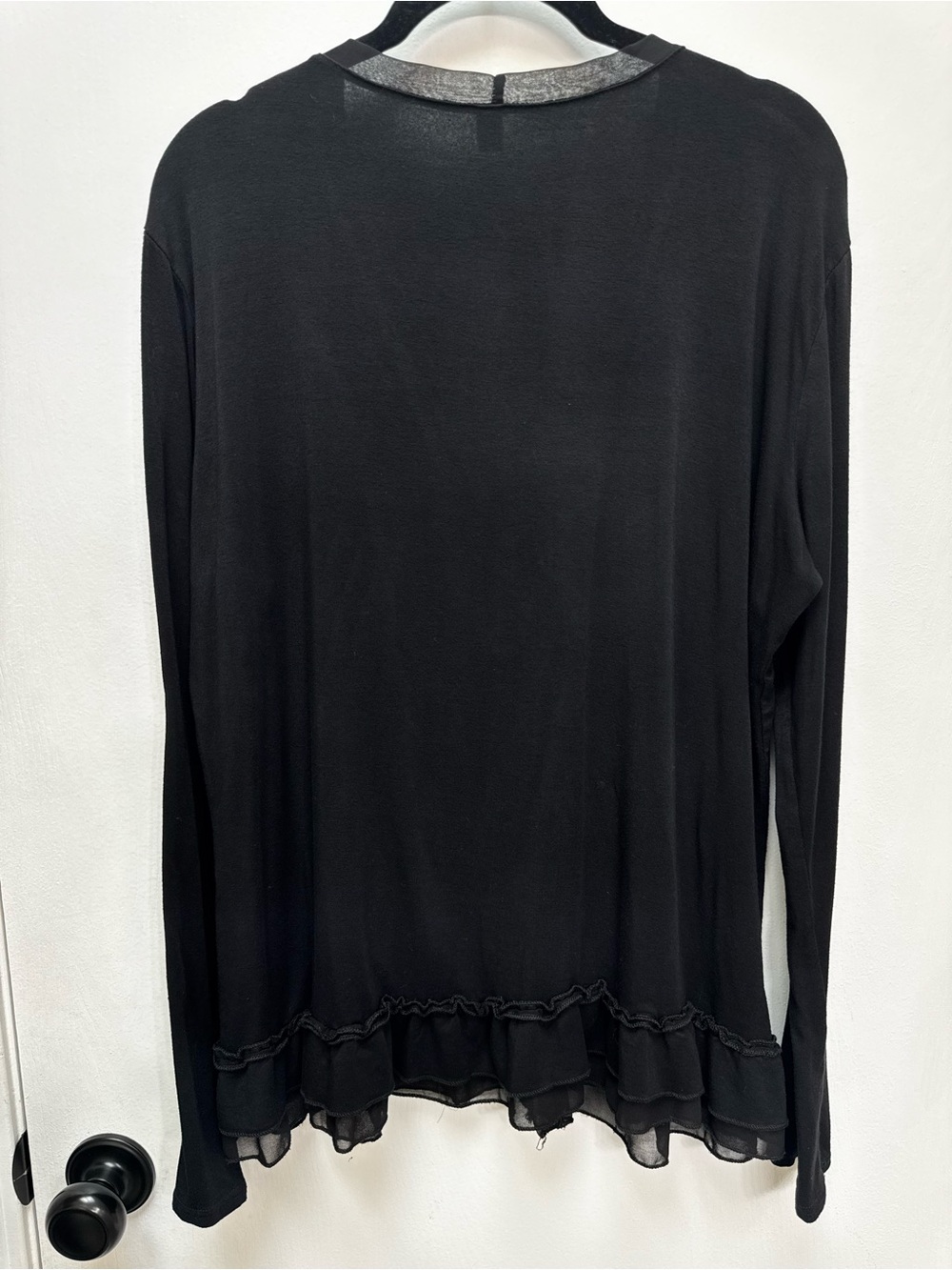 Black Tie-Front Lounge Robe with Ruffle Trim - Picture 6 of 7